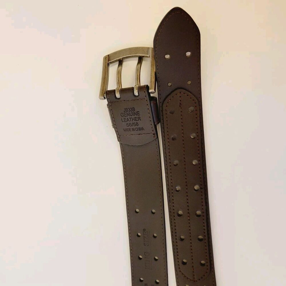 Genuine Leather King Size 56/58 Brown Double Prong Mens Belt - Picture 4 of 10